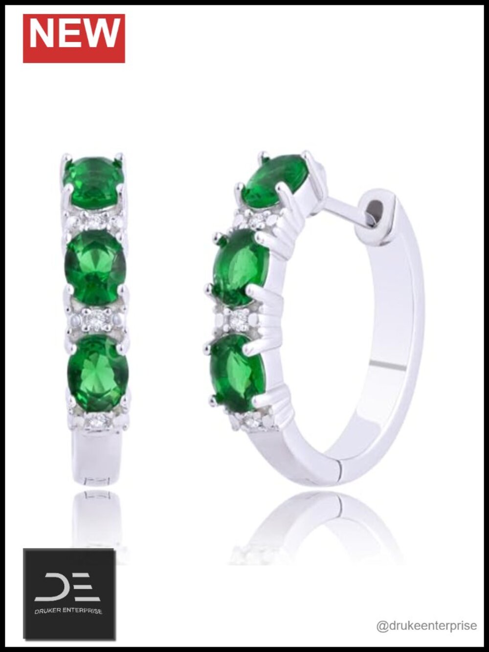 925 Sterling Silver Emerald Huggie Hoop Earrings 20mm Lab Created Gemstone